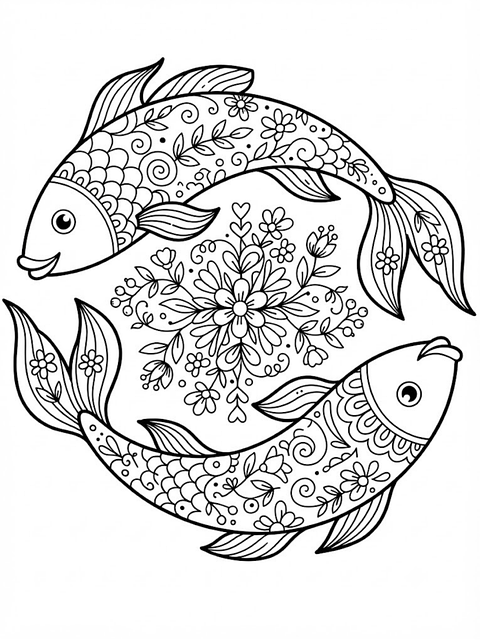 Free coloring page mandala koi fish illustration