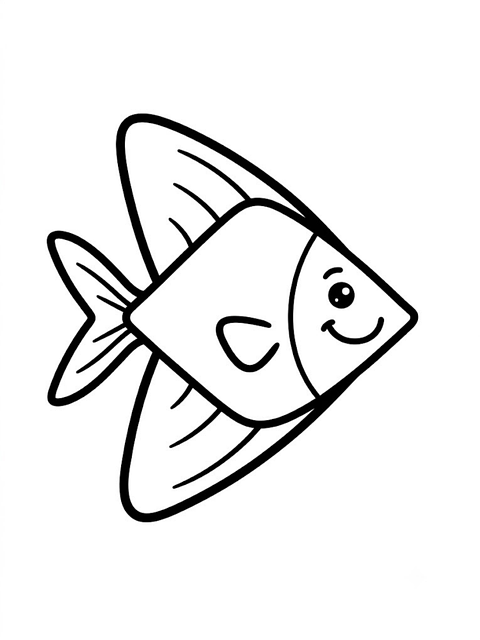 Free angelfish black and white coloring illustration