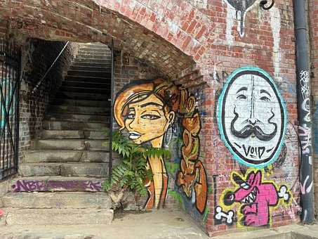 Graffiti, Straatkunst, Baksteen, Trap