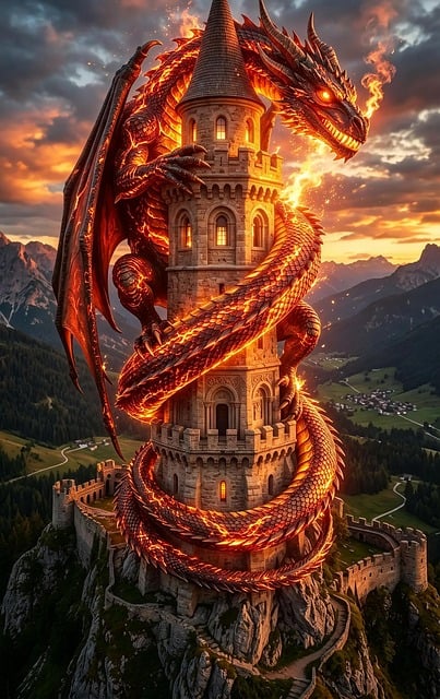 Drache, Turm, Fantasie, Mittelalterlich
