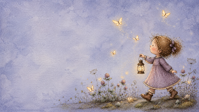 Free whimsical little girl lantern illustration