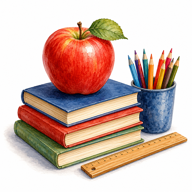 Free apple books colored pencils illustration