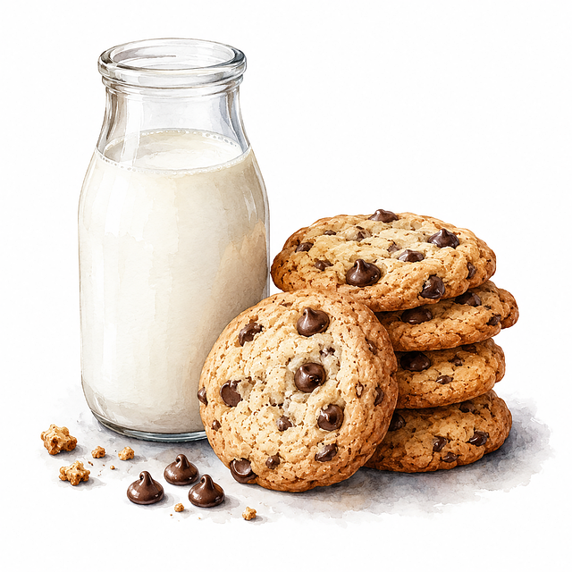 Free milk cookies chocolate chip cookies illustration