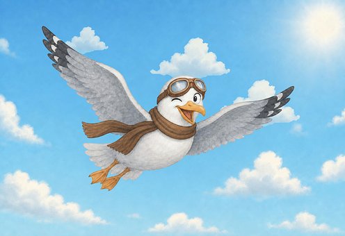Gaivota, Vôo, Óculos, Cachecol, Nuvens