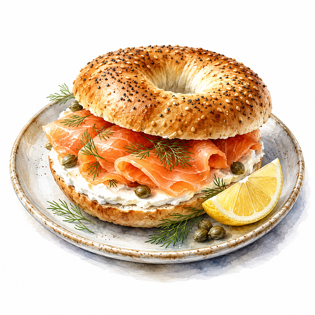 Free bagel smoked salmon cream cheese illustration