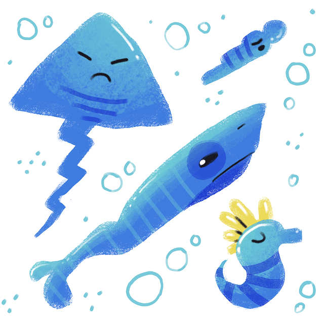 Free sea creatures jellyfish animated characters illustration