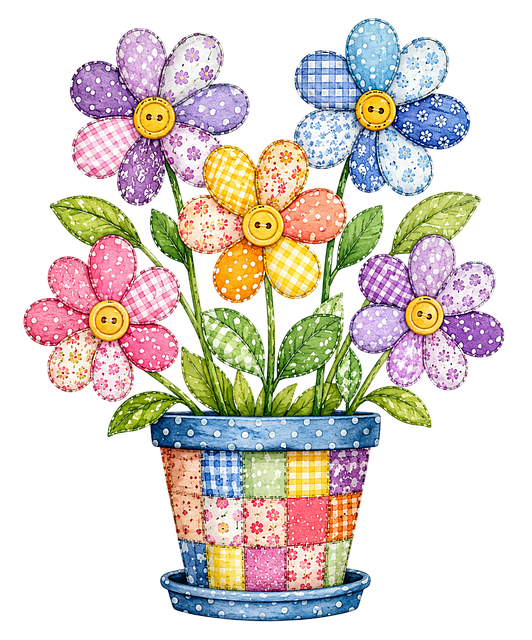 Free patchwork flowers leaves illustration