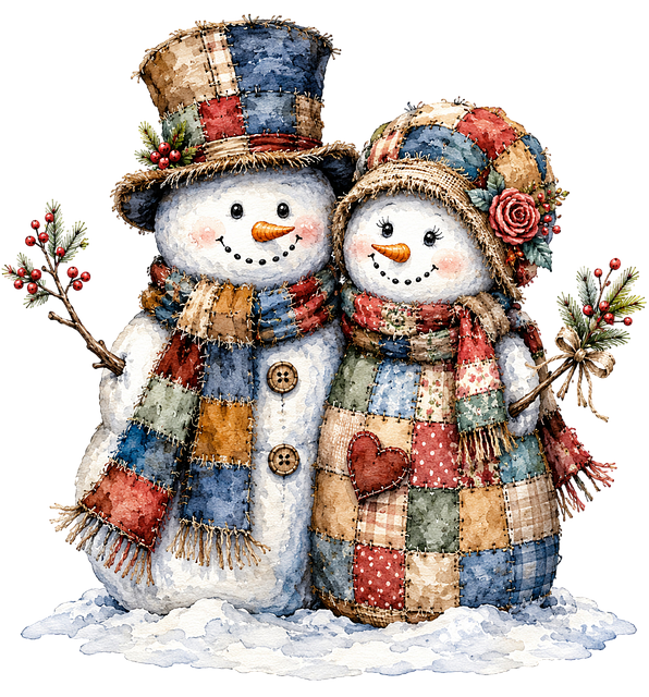 Free patchwork snowman christmas illustration
