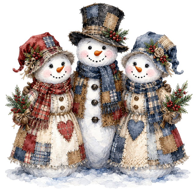 Free snowman patchwork christmas illustration