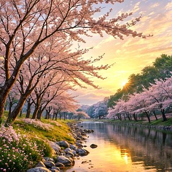 Kirschblüten, Asiatisch, Landschaft