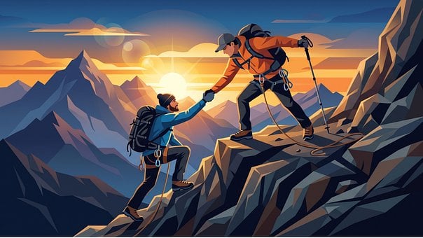 Free Climbing Teamwork illustration and picture