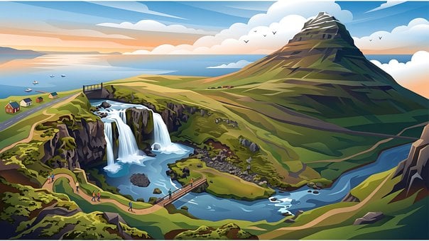Free Waterfall Mountain illustration and picture