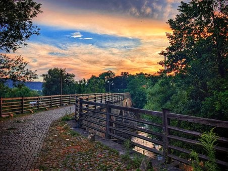 Natuur, Zonsondergang, Brug, Lucht