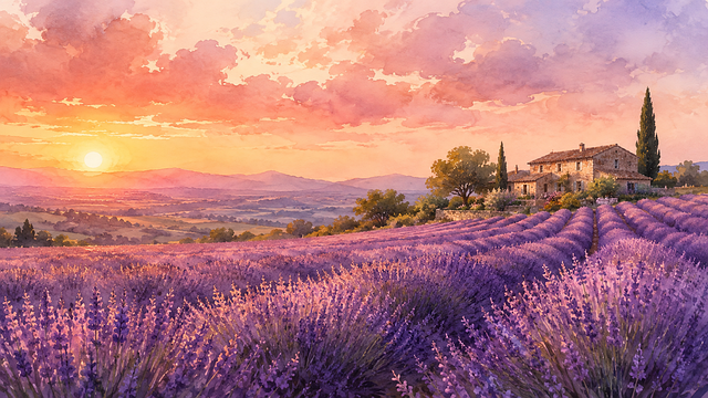 Free lavender provence sunset illustration