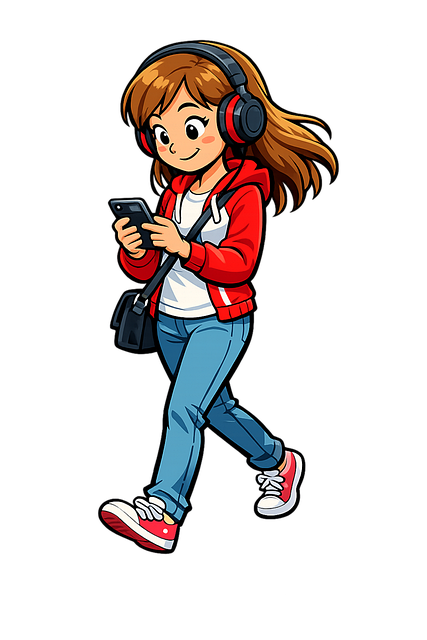 Free cartoon character teenager headphones illustration