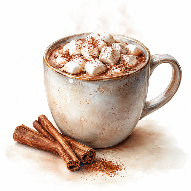 Free hot chocolate marshmallows cinnamon illustration
