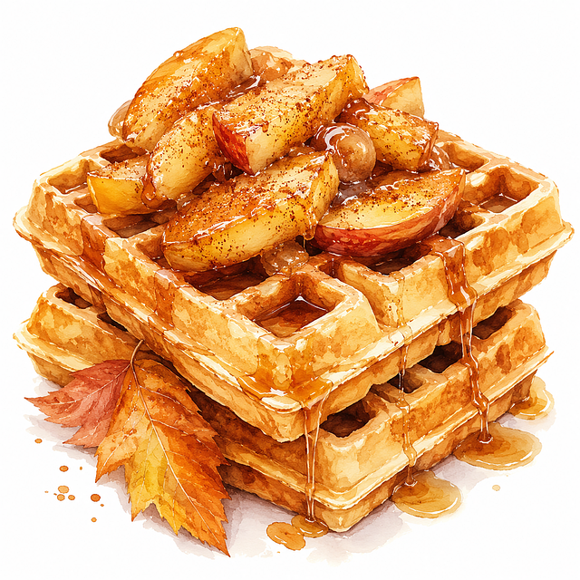 Free waffles caramelized apples autumn dessert illustration