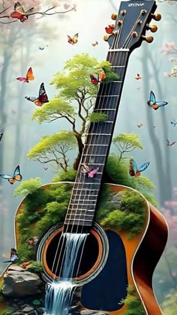 Guitar, Sommerfugl, Portræt, Natur