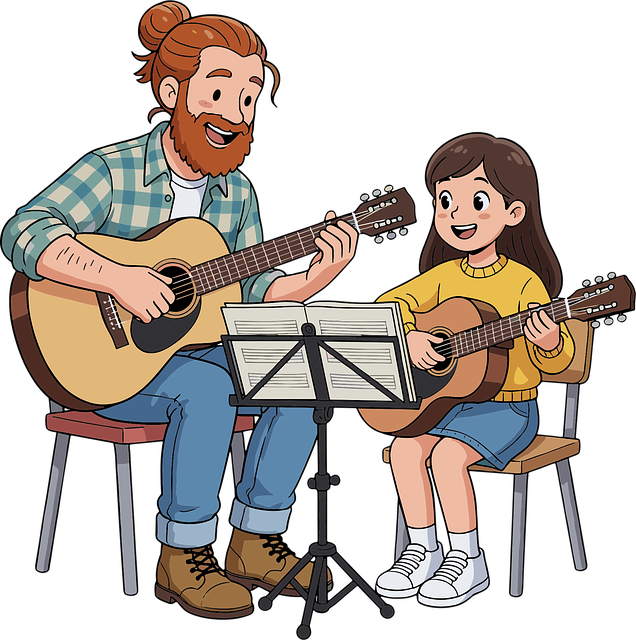 Free guitar lesson playing guitar father and daughter vector