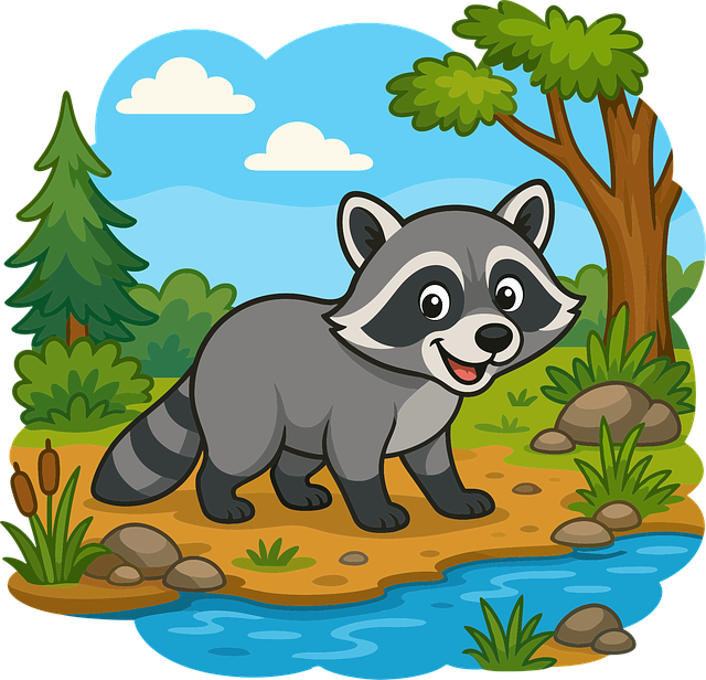 Free cartoon raccoon cute raccoon forest animal vector