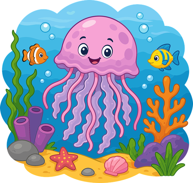 Free cartoon jellyfish cute jellyfish sea animal vector