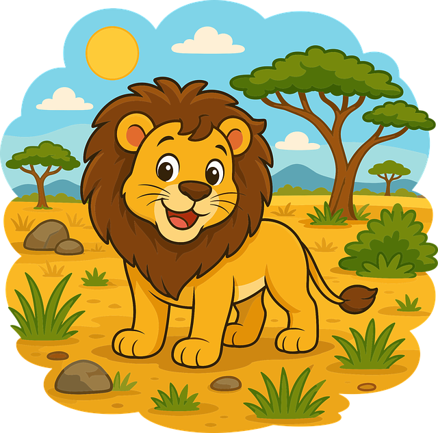 Free cartoon lion cute lion safari animal illustration