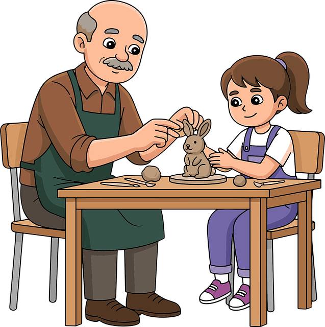 Free pottery grandfather granddaughter illustration