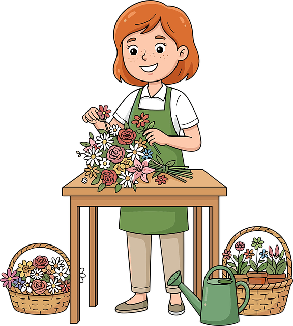 Free florist cartoon style flower arrangement vector