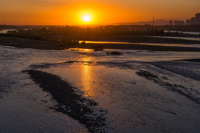 Solnedgang, Flod, Aften, Refleksion