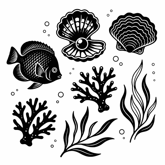 Free sea life coral silhouette shell silhouette vector