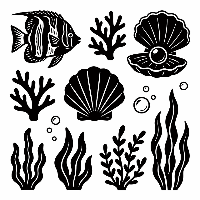 Free sea silhouettes marine life seashell illustration