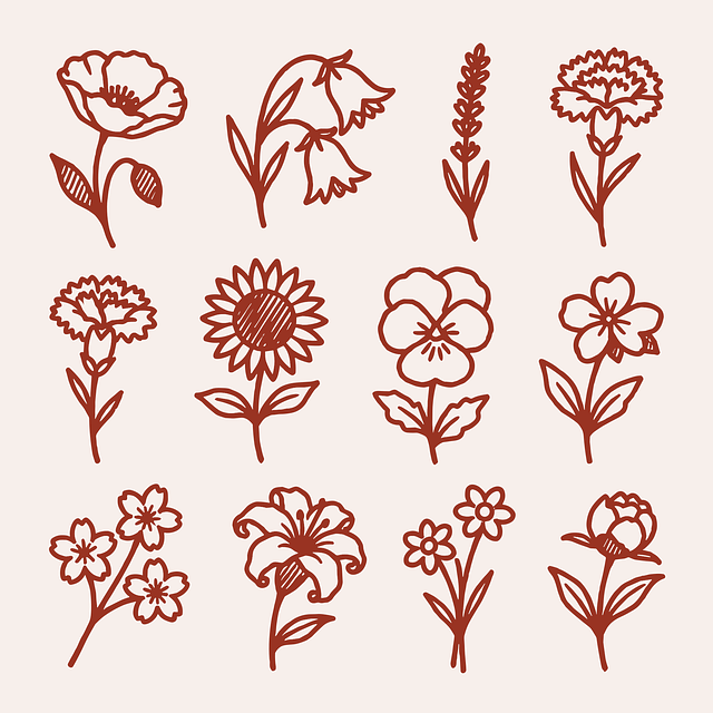 Blumenset, Handgezeichnete Blumen
