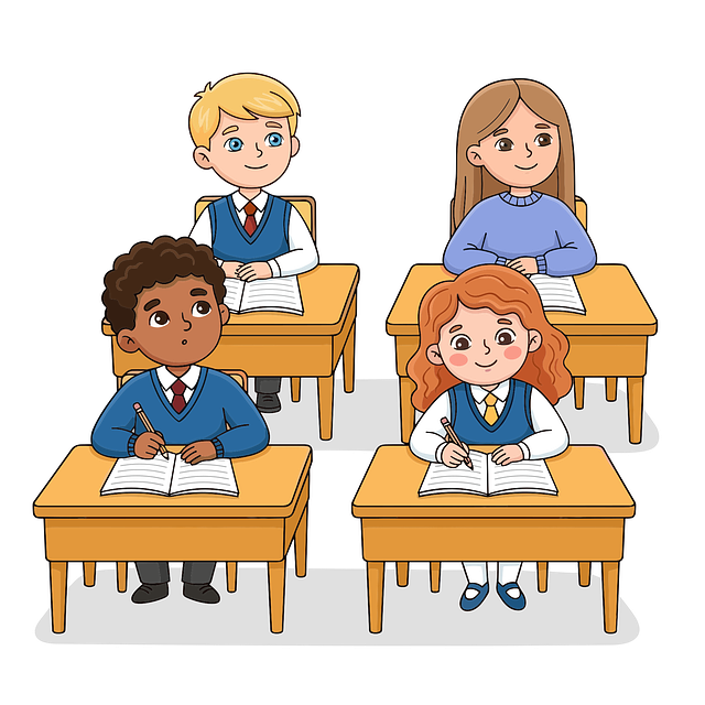 Free school children students at desks classroom vector