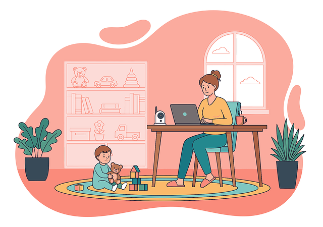 Free working mom work from home remote work illustration