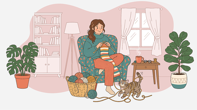 Free knitting cat yarn vector