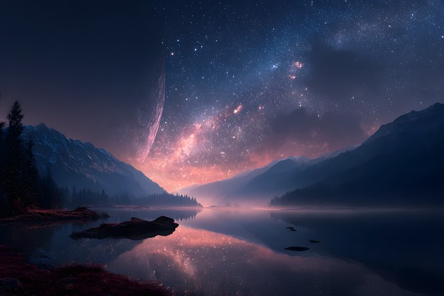 Free night sky star galaxy water reflection illustration