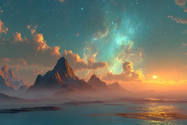 Free mountains landscape night sky illustration