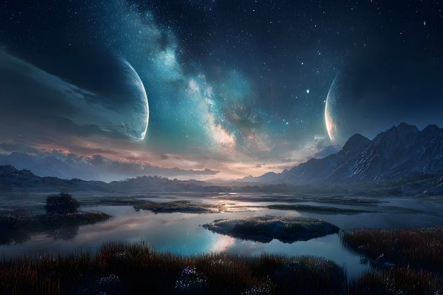 Free landscape starry night mystical illustration