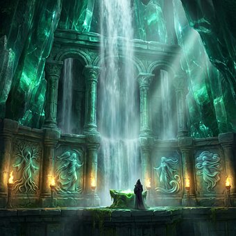 Free Waterfall Temple illustration and picture