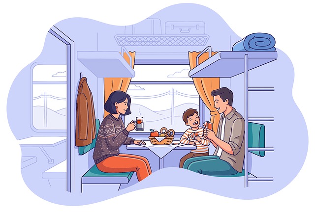 Free train travel train compartment family train trip illustration