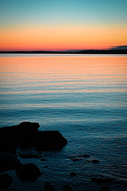Solnedgang, Vand, Sø, Ontario, Tobermory