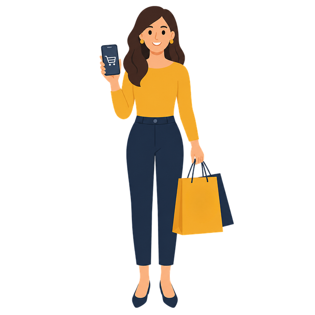 Free online shopping woman with phone shopping bags vector