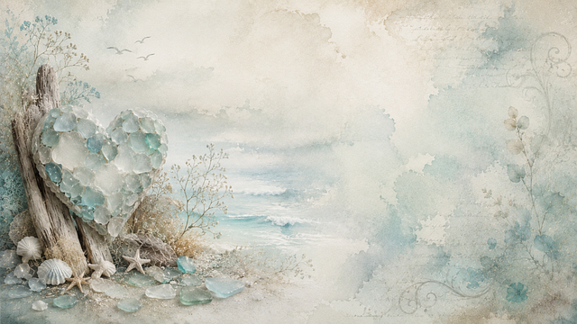 Free heart sea glass driftwood illustration
