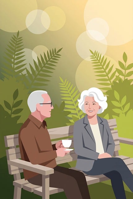 Free elderly couple bench park illustration