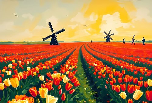 Free Tulips Windmill illustration and picture
