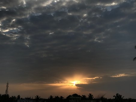 Solnedgang, Indien, Sol, Skyer, Natur