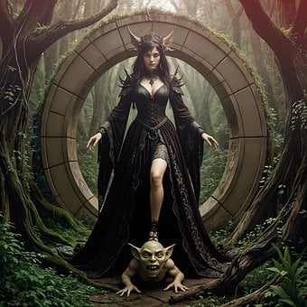 Frau, Fantasie, Kobold, Portal, Wald