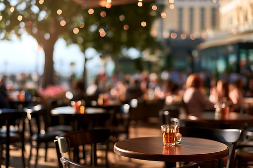 Buitencafé, Lege Tafel, Bokeh, Tafel