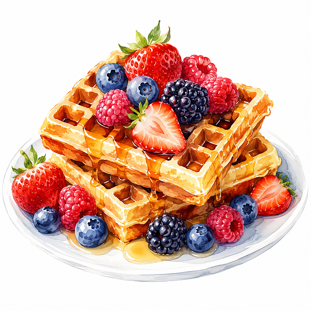 Free waffles fruits raspberries illustration