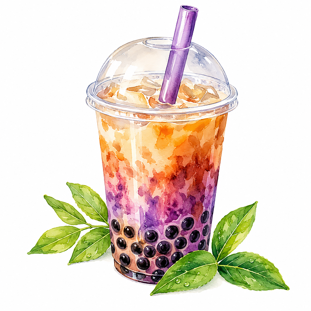 Free bubble tea tapioca pearls watercolor illustration